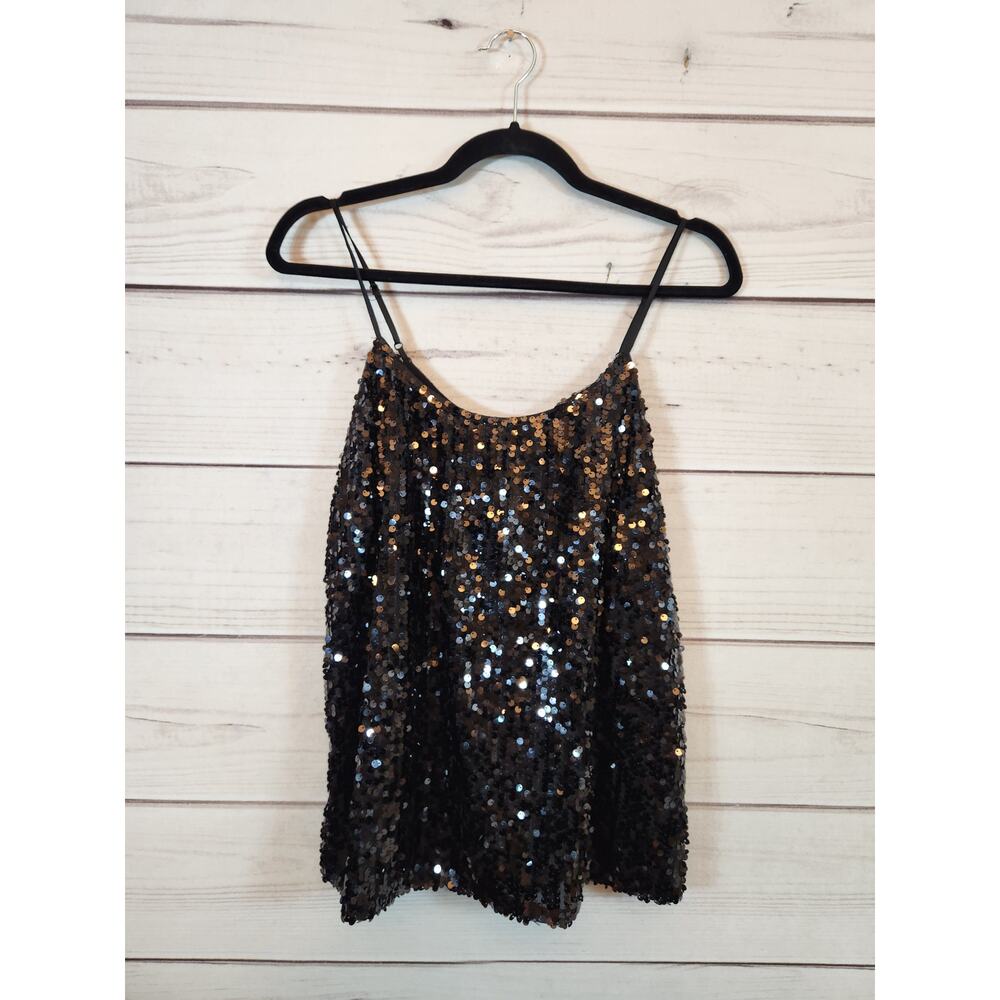 NWT QMack Womens Sequin Camisole Pull On Tank Top Blouse‎ Black Size M